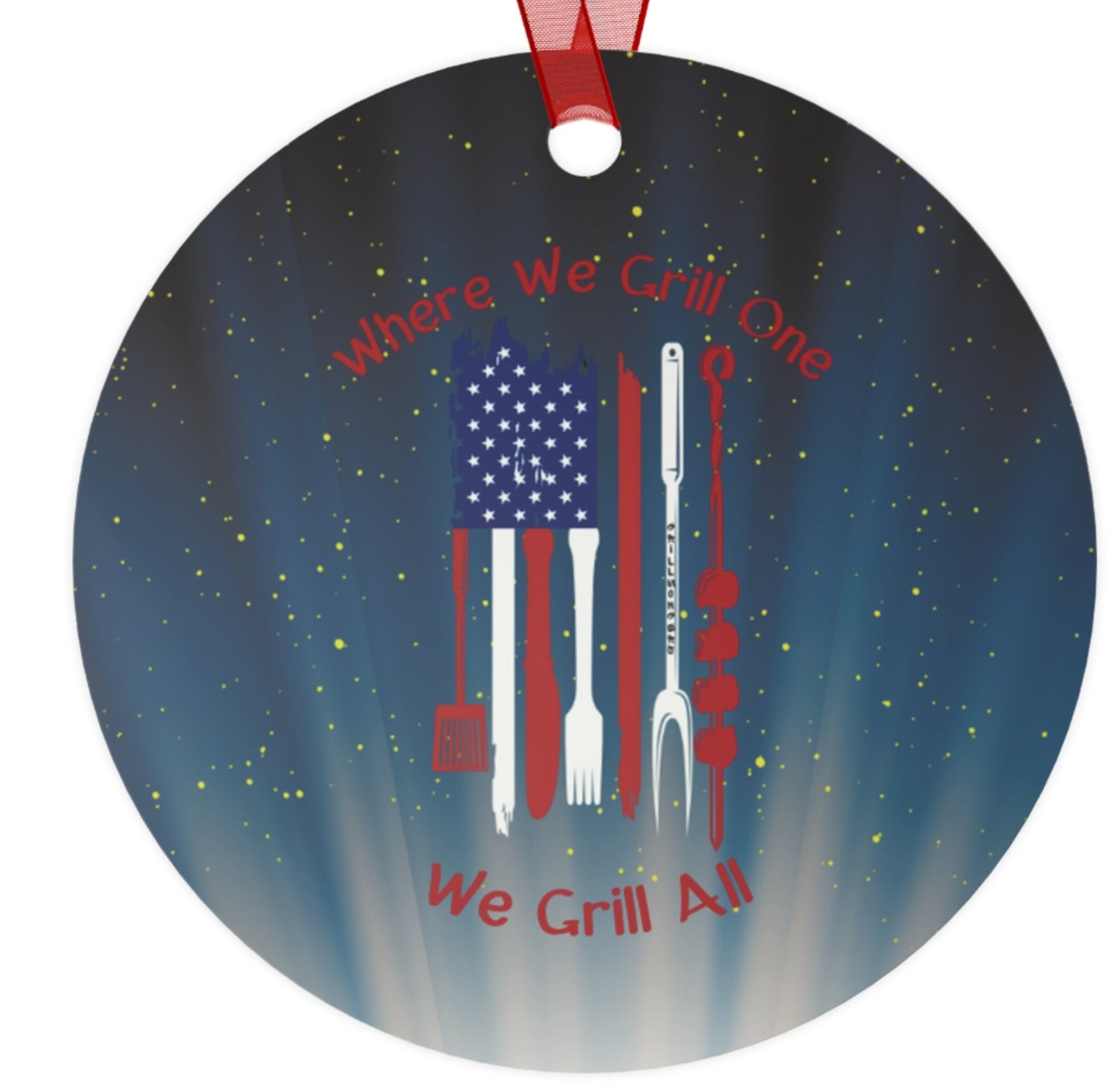 Where We Grill One Grillmongers Lightweight Metal Ornament 3" Round - Order Two or More and Save $2.22 on additional ornaments!