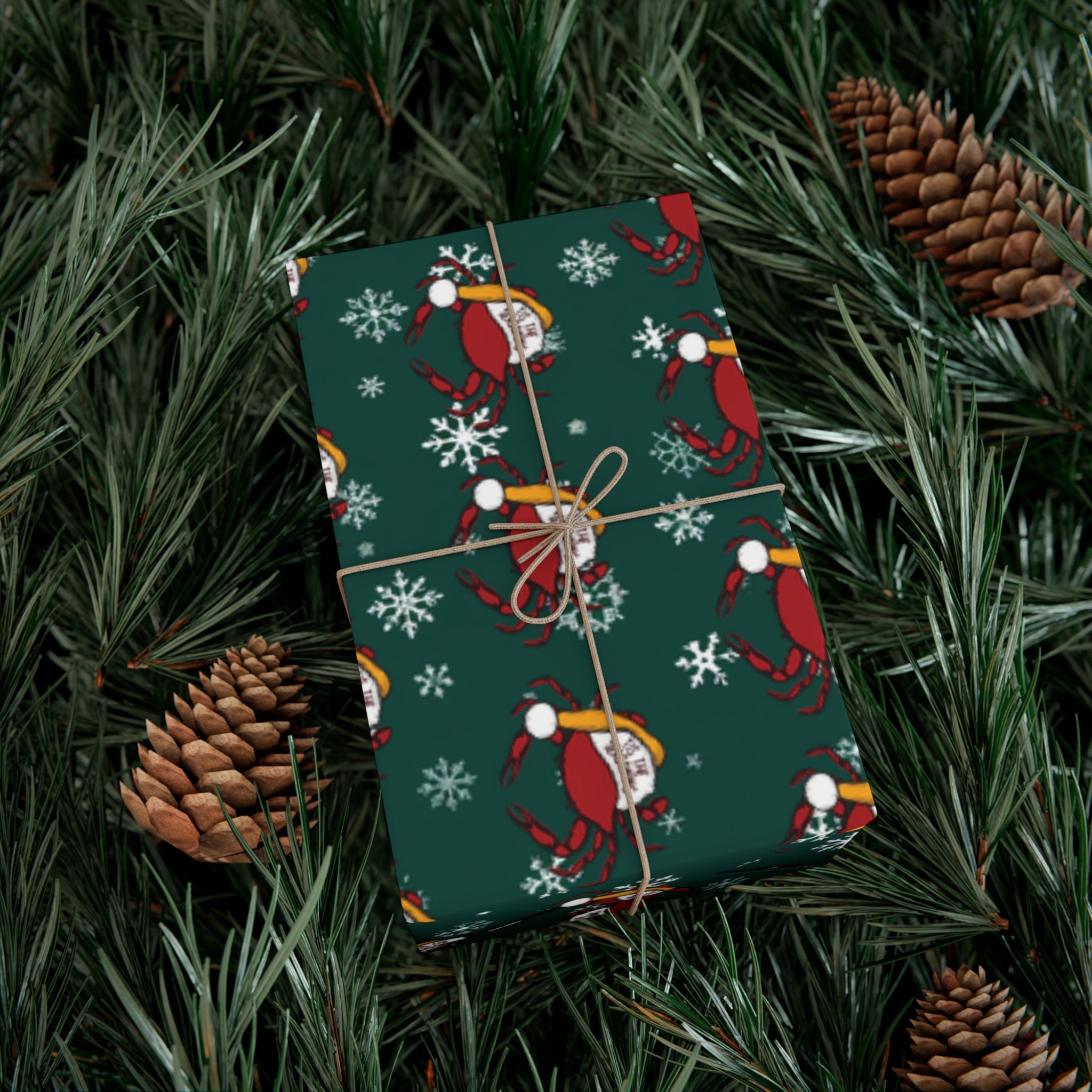 Maryland Crab Christmas Wrapping Paper Roll of 6 or 12 Feet | Choice of Matte or Satin Finish | Buy 2 or more and SAVE 10%