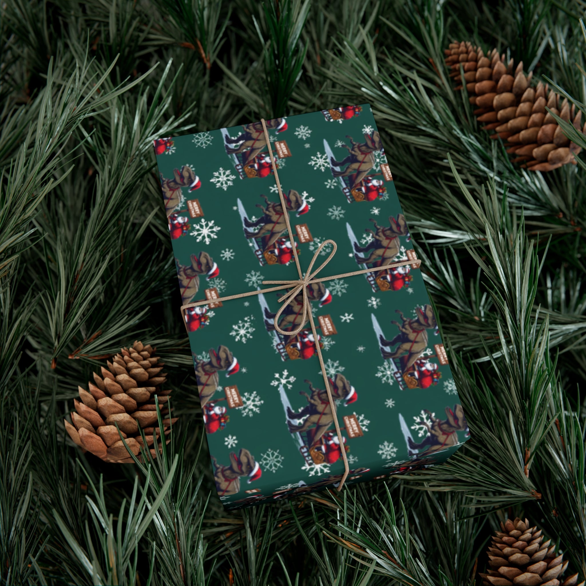 Dinosaur Christmas Wrapping Paper Roll of 6 or 12 Feet | Choice of Matte or Satin Finish | Buy 2 or more and SAVE 10%