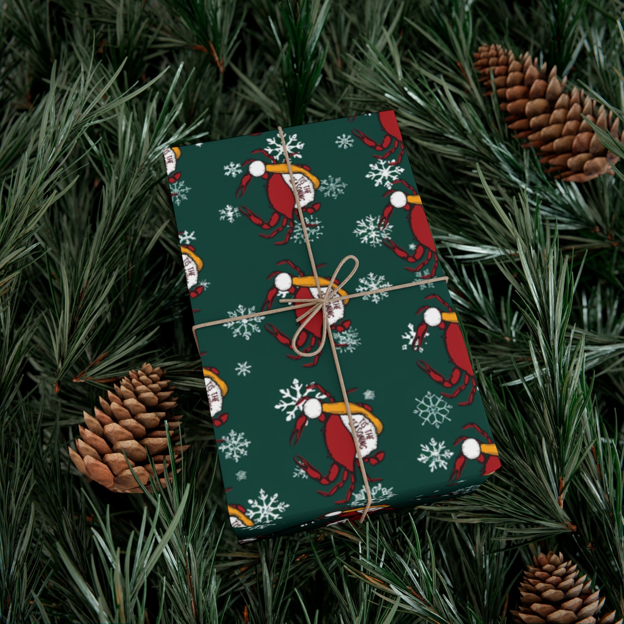 Maryland Crab Christmas Wrapping Paper Roll of 6 or 12 Feet | Choice of Matte or Satin Finish | Buy 2 or more and SAVE 10%