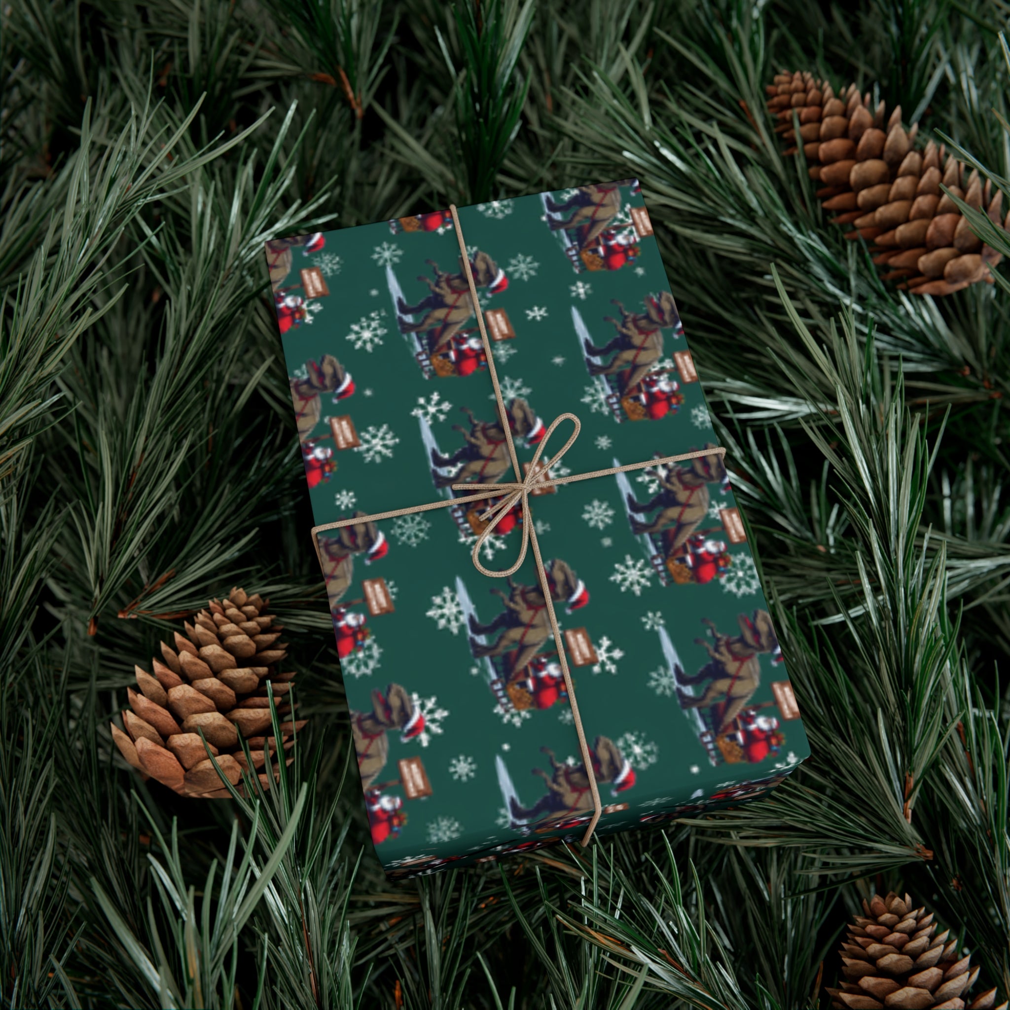 Dinosaur Christmas Wrapping Paper Roll of 6 or 12 Feet | Choice of Matte or Satin Finish | Buy 2 or more and SAVE 10%