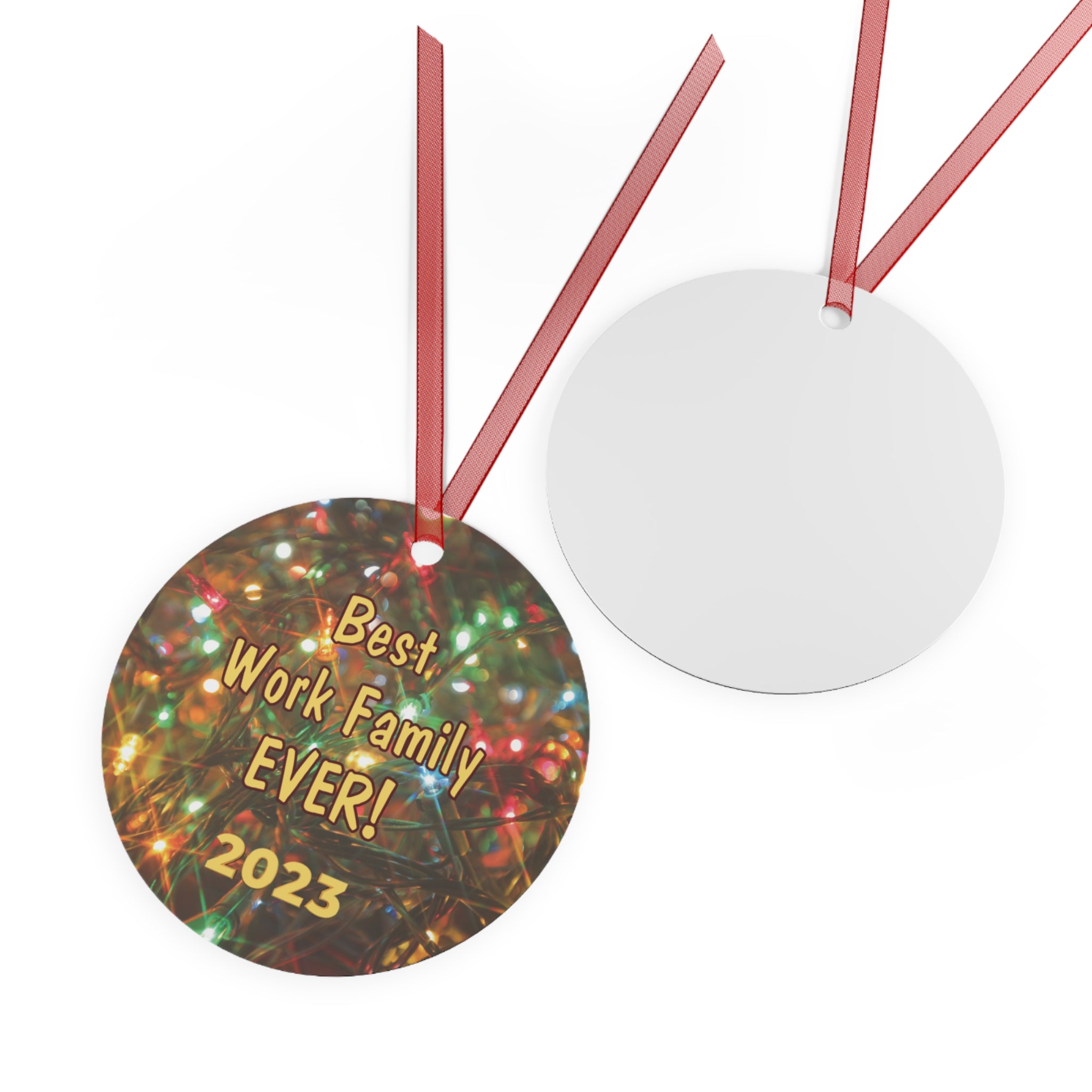 Work Family Christmas Round Metal 3" Ornament - Buy 2 or more and SAVE $2.00 on each additional ornament