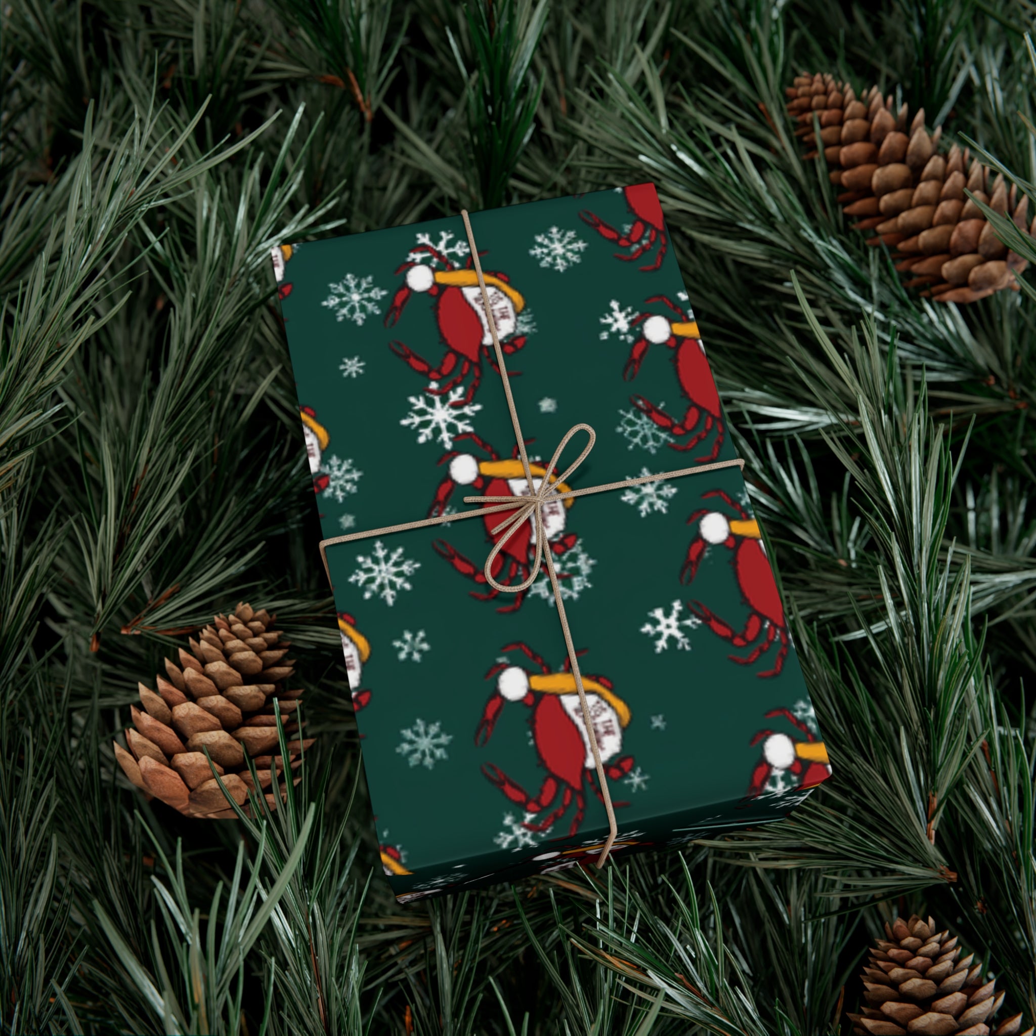 Maryland Crab Christmas Wrapping Paper Roll of 6 or 12 Feet | Choice of Matte or Satin Finish | Buy 2 or more and SAVE 10%