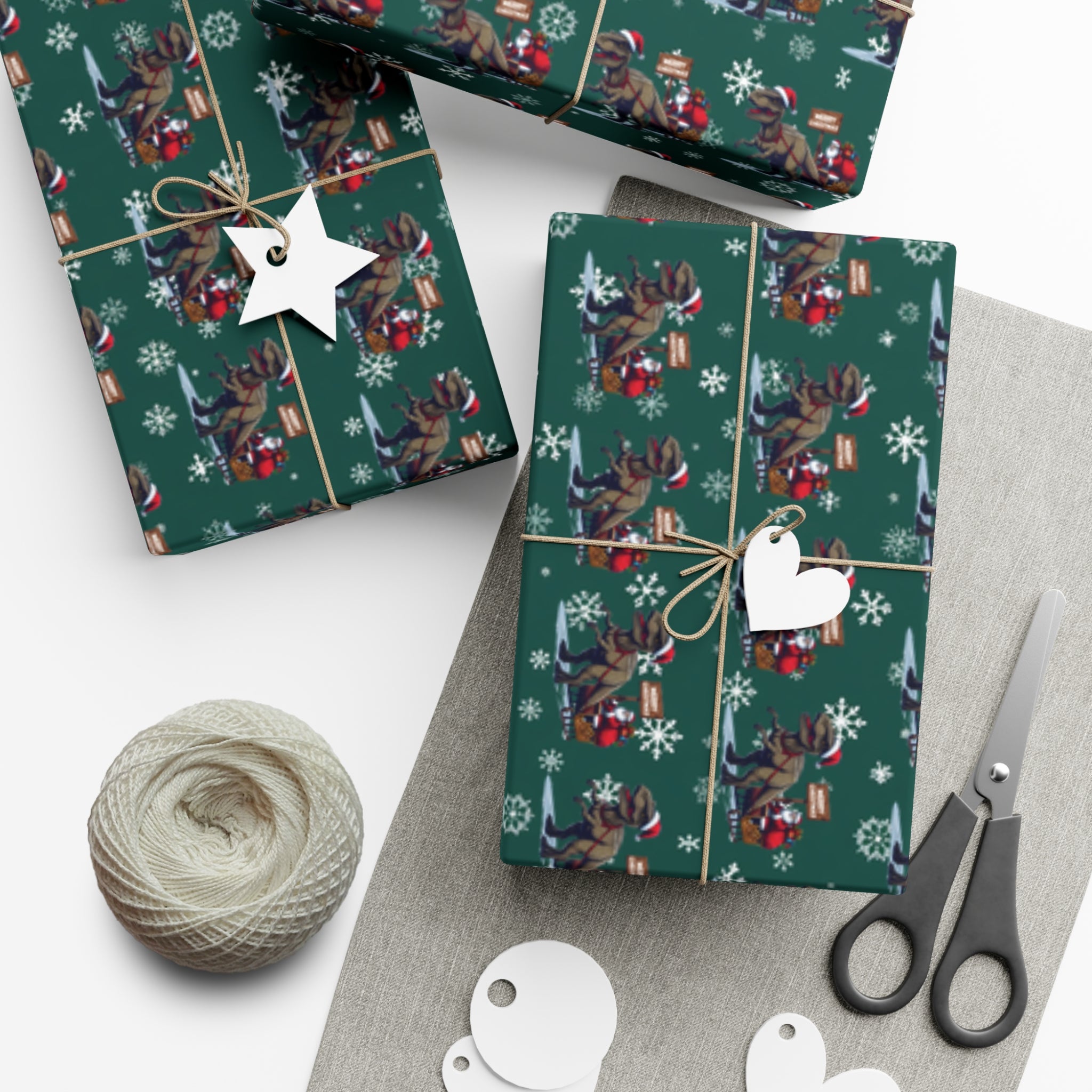 Dinosaur Christmas Wrapping Paper Roll of 6 or 12 Feet | Choice of Matte or Satin Finish | Buy 2 or more and SAVE 10%
