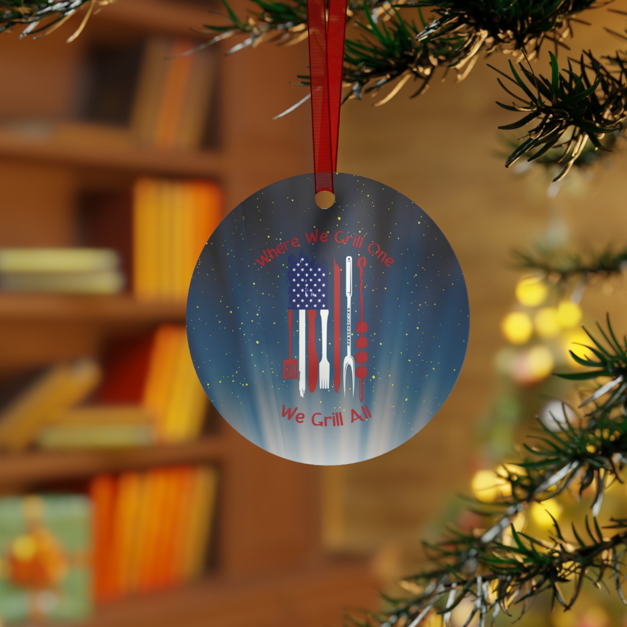 Where We Grill One Grillmongers Lightweight Metal Ornament 3" Round - Order Two or More and Save $2.22 on additional ornaments!