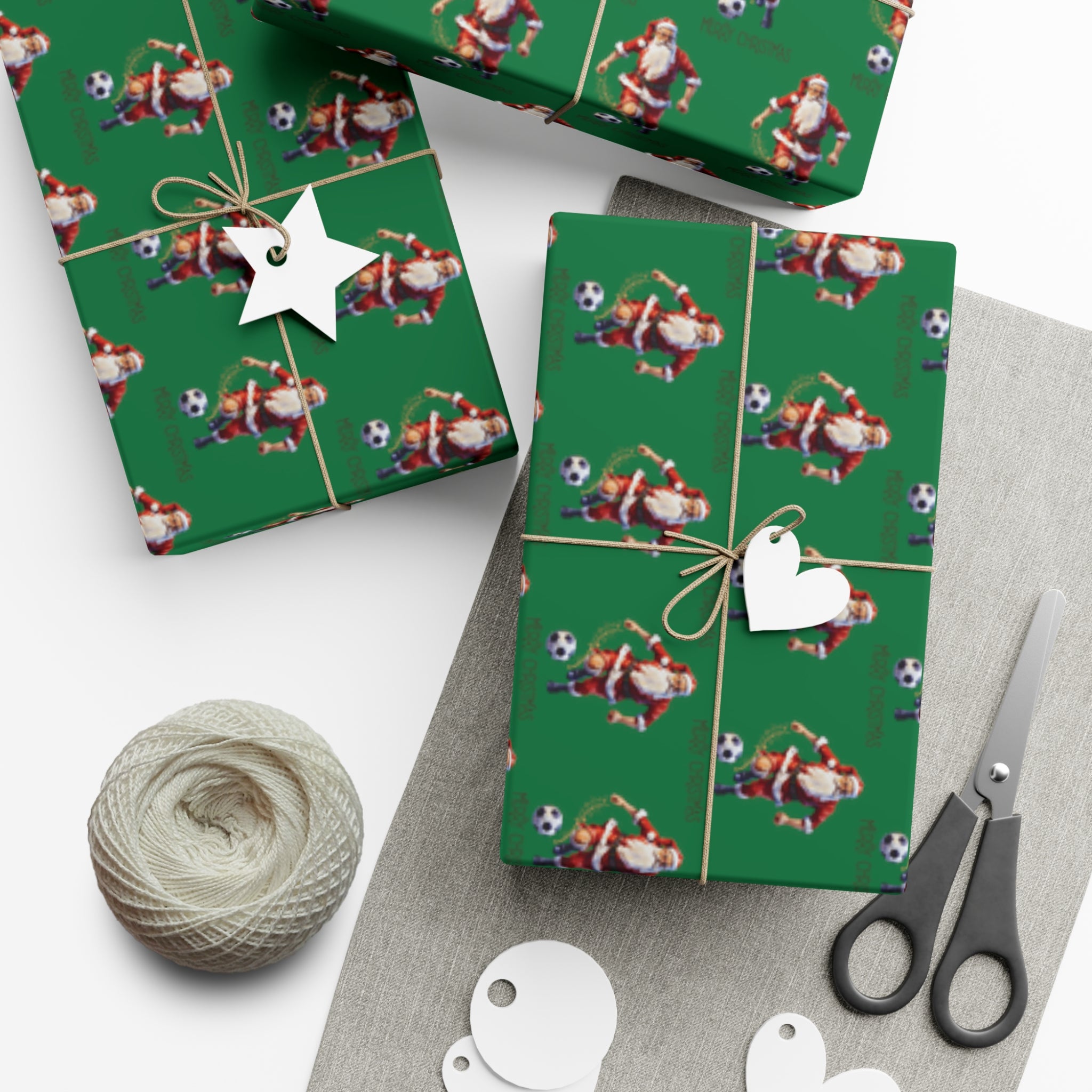 Soccer Santa Christmas Wrapping Paper Roll of 6 or 12 Feet | Choice of Matte or Satin Finish | Buy 2 or more and SAVE 10%