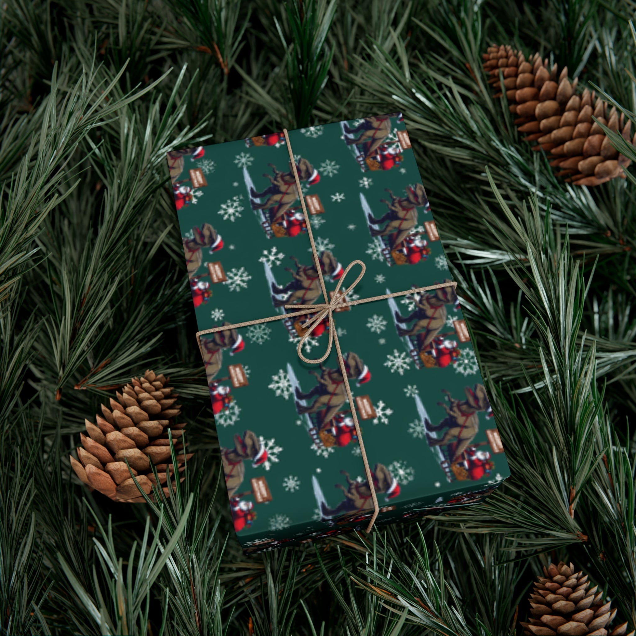 Dinosaur Christmas Wrapping Paper Roll of 6 or 12 Feet | Choice of Matte or Satin Finish | Buy 2 or more and SAVE 10%