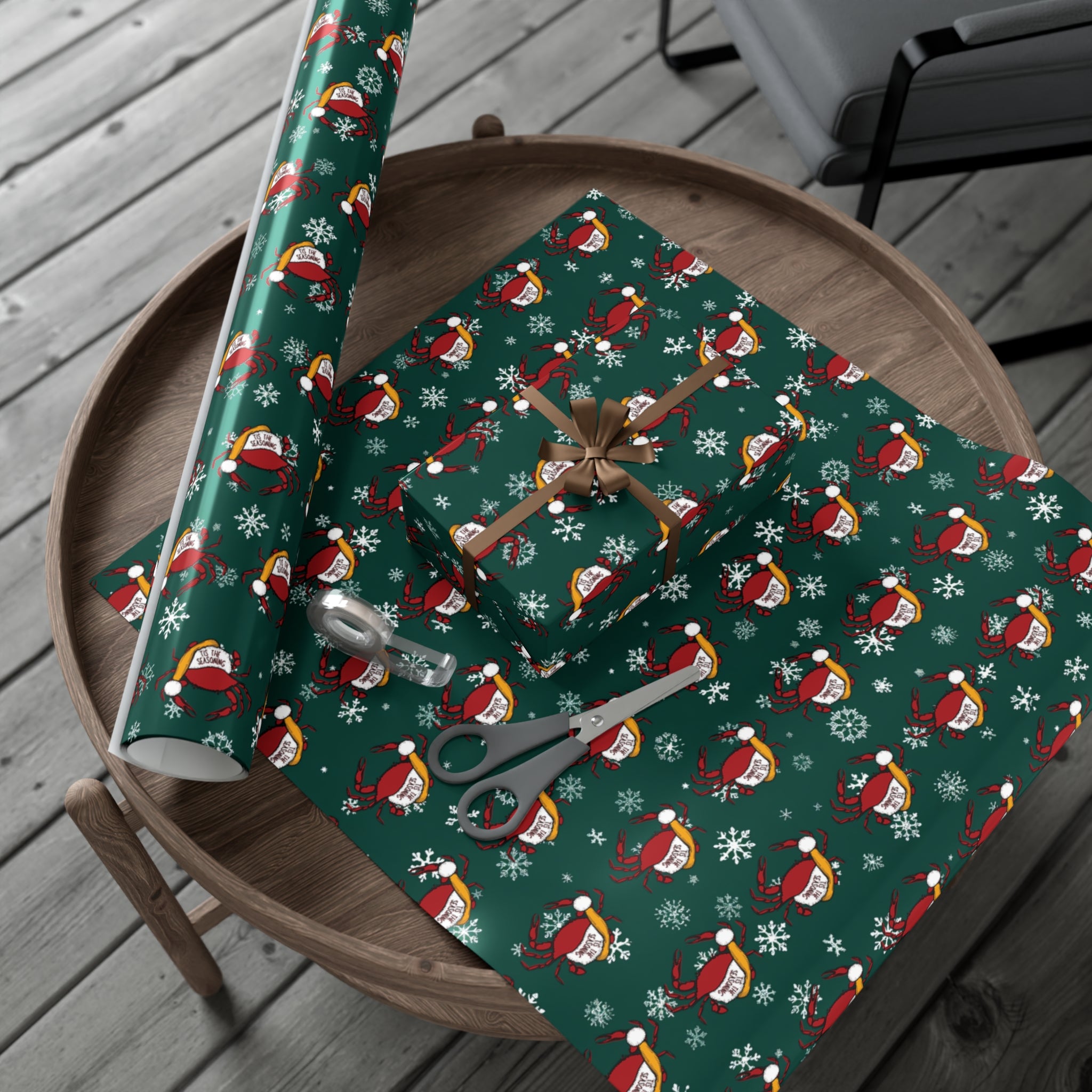 Maryland Crab Christmas Wrapping Paper Roll of 6 or 12 Feet | Choice of Matte or Satin Finish | Buy 2 or more and SAVE 10%