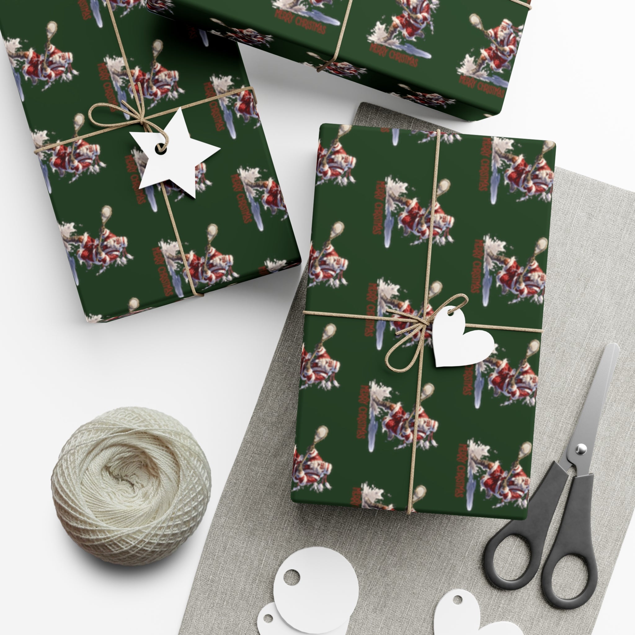 Lacrosse Santa Christmas Wrapping Paper Roll of 6 or 12 Feet | Choice of Matte or Satin Finish | Buy 2 or more and SAVE 10%