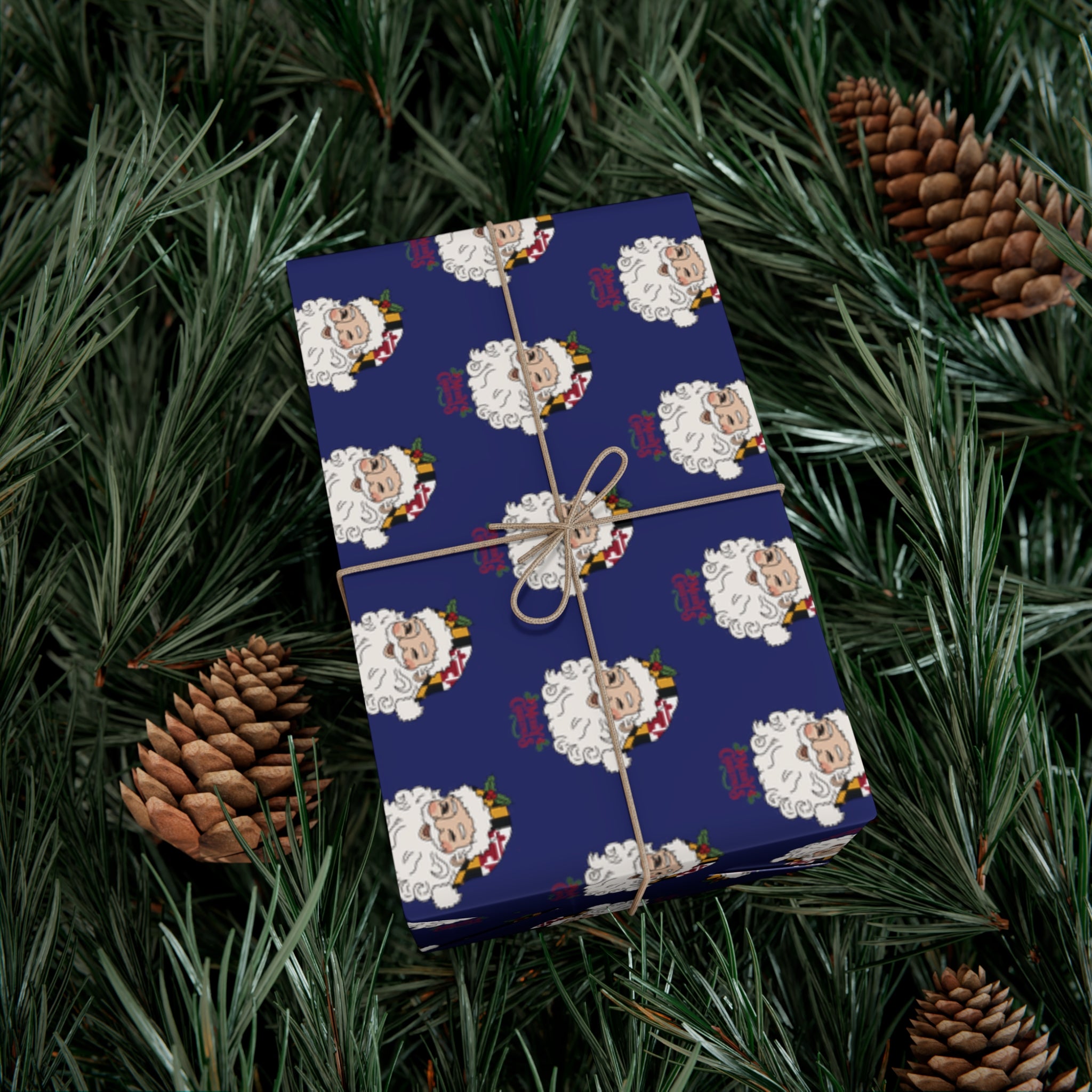 Maryland Santa Christmas Wrapping Paper Roll of 6 or 12 Feet | Choice of Matte or Satin Finish | Buy 2 or more and SAVE 10%