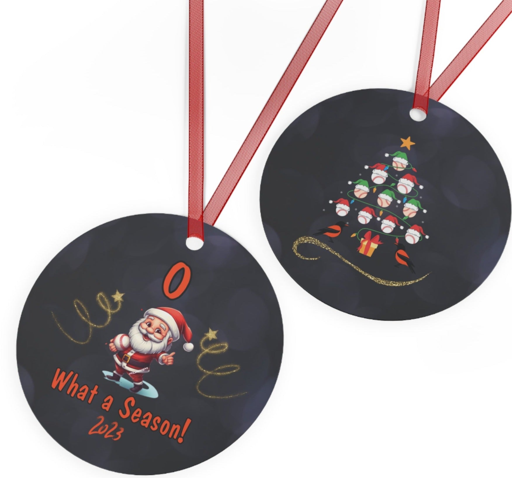 Baltimore Baseball Santa 2023 Lightweight Metal Double Sided Christmas Ornament 3" Round Order Two or More - $2.00 OFF each additional ornament