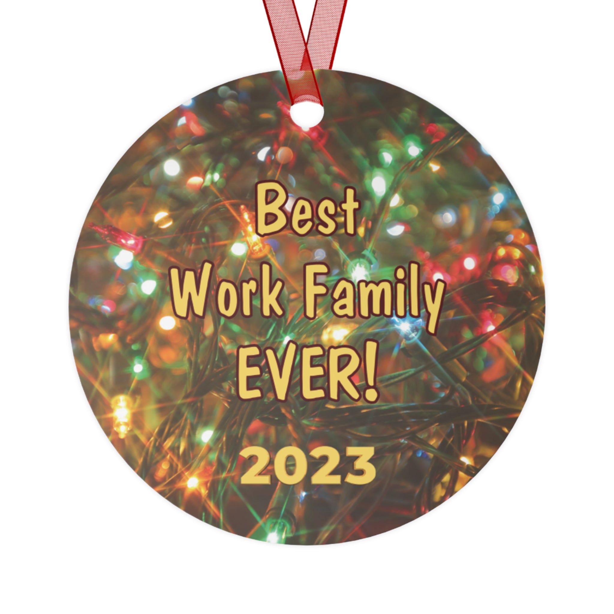 Work Family Christmas Round Metal 3" Ornament - Buy 2 or more and SAVE $2.00 on each additional ornament