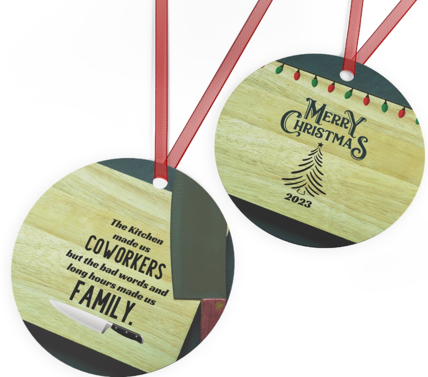 Foodservice Gift 2023 Lightweight Metal Double Sided Ornament 3" Round for Kitchen and Wait Staff - Order Two or More - $2.00 OFF each additional ornament