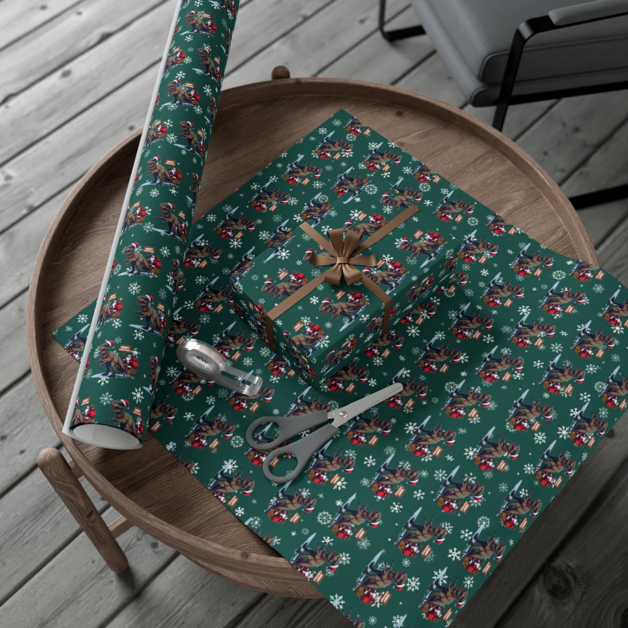 Dinosaur Christmas Wrapping Paper Roll of 6 or 12 Feet | Choice of Matte or Satin Finish | Buy 2 or more and SAVE 10%