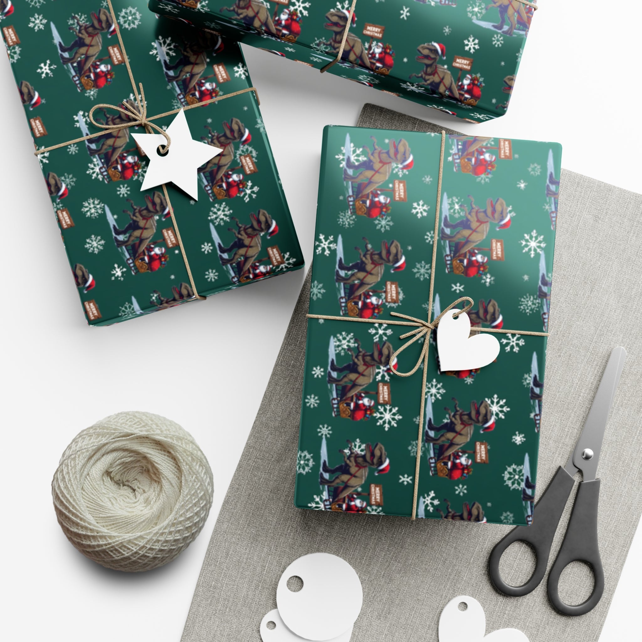 Dinosaur Christmas Wrapping Paper Roll of 6 or 12 Feet | Choice of Matte or Satin Finish | Buy 2 or more and SAVE 10%