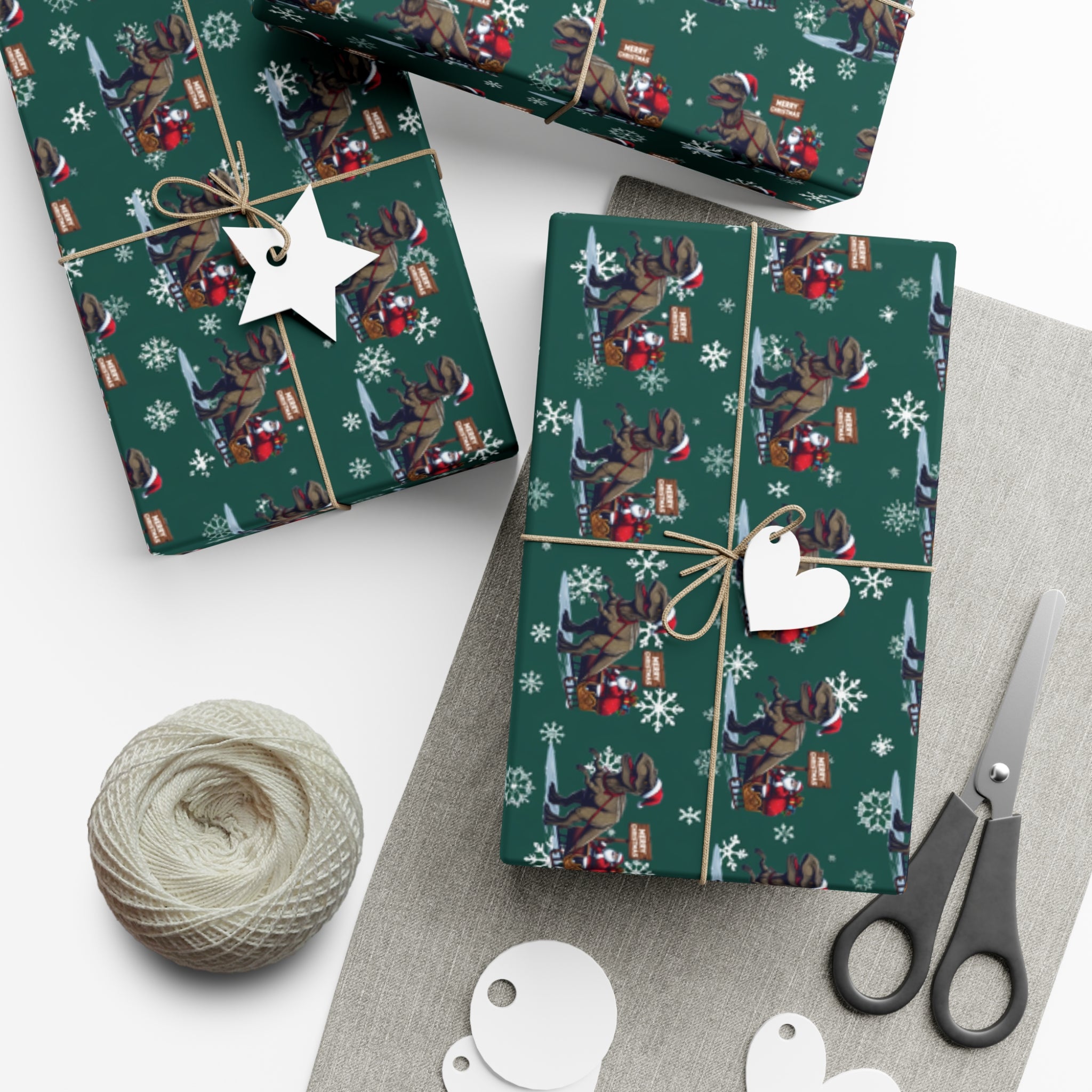 Dinosaur Christmas Wrapping Paper Roll of 6 or 12 Feet | Choice of Matte or Satin Finish | Buy 2 or more and SAVE 10%