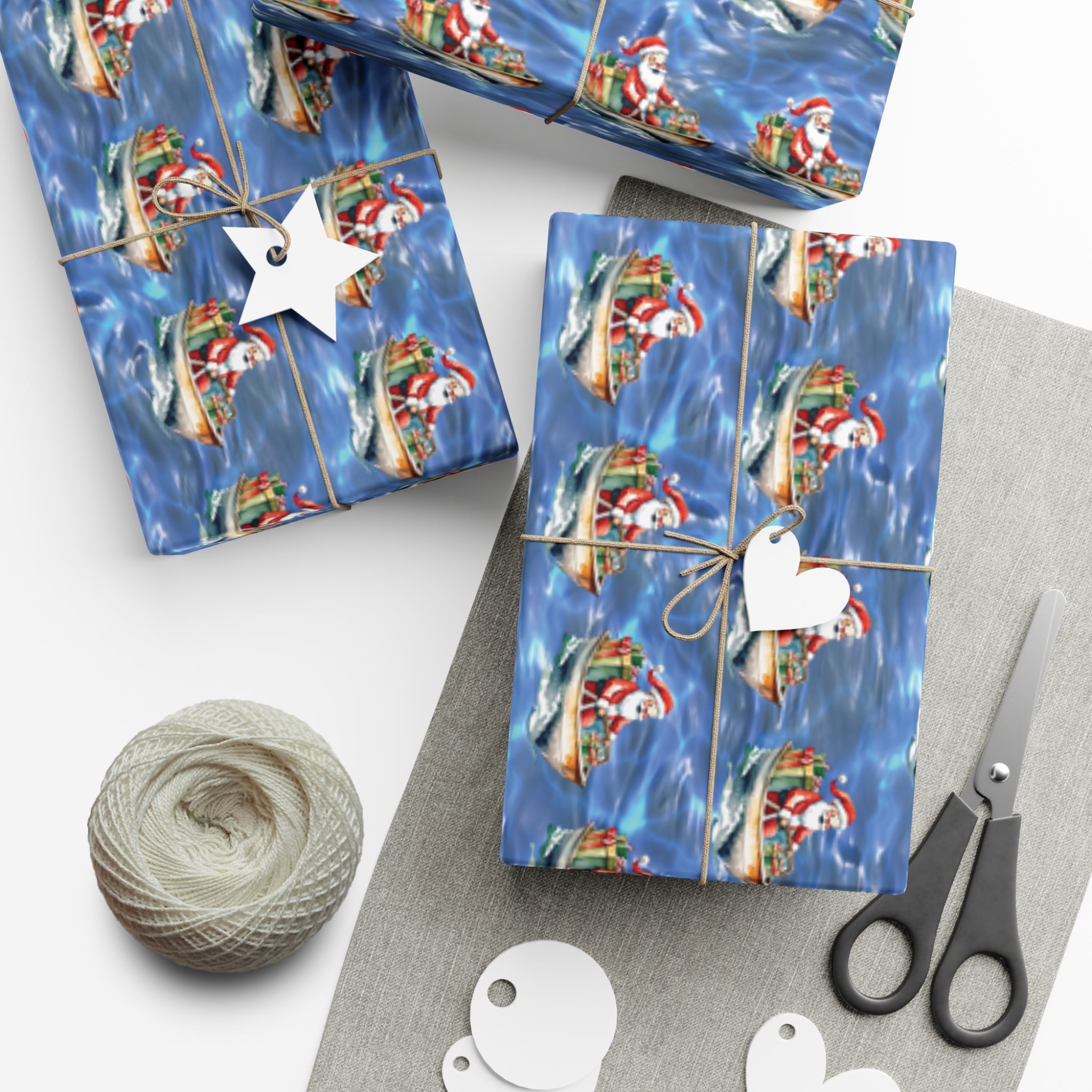 Boating Santa Christmas Wrapping Paper Roll of 6 or 12 Feet | Choice of Matte or Satin Finish | Buy 2 or more and SAVE 10%