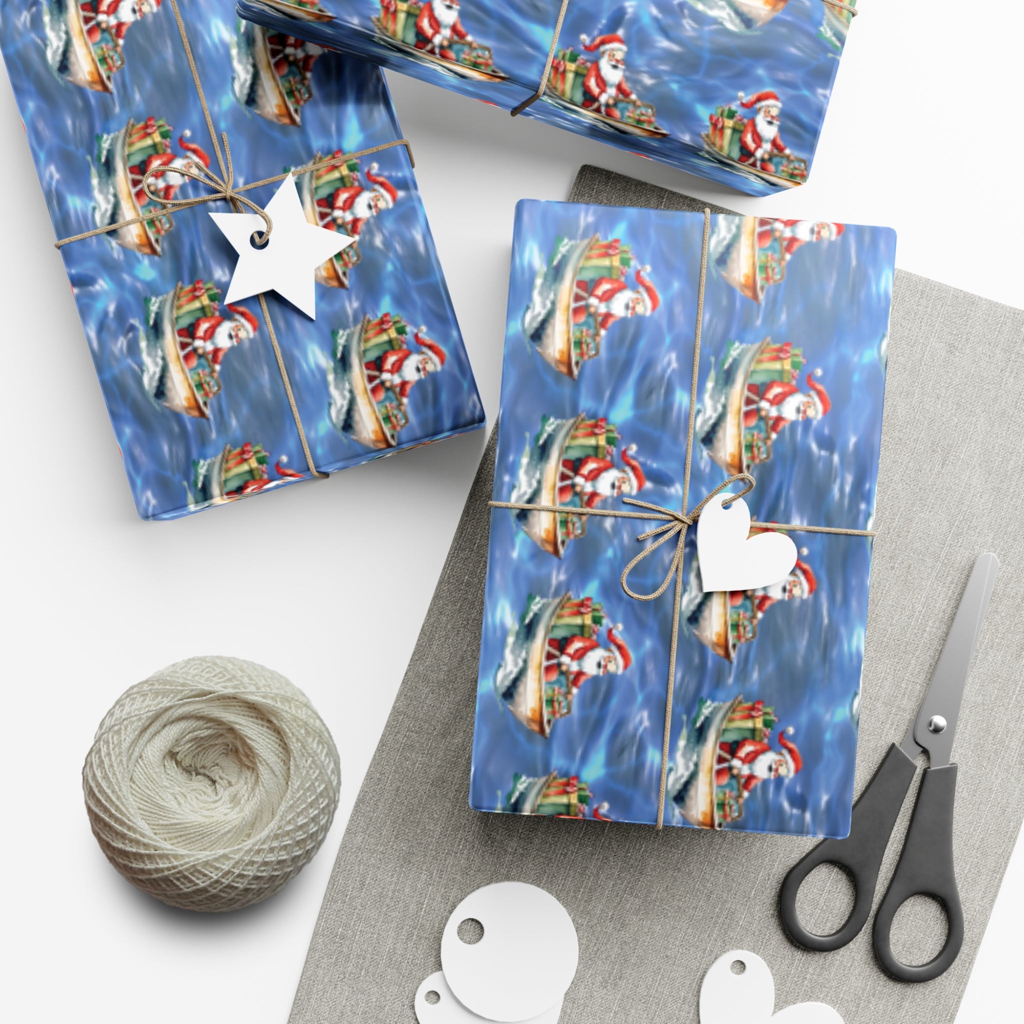 Boating Santa Christmas Wrapping Paper Roll of 6 or 12 Feet | Choice of Matte or Satin Finish | Buy 2 or more and SAVE 10%