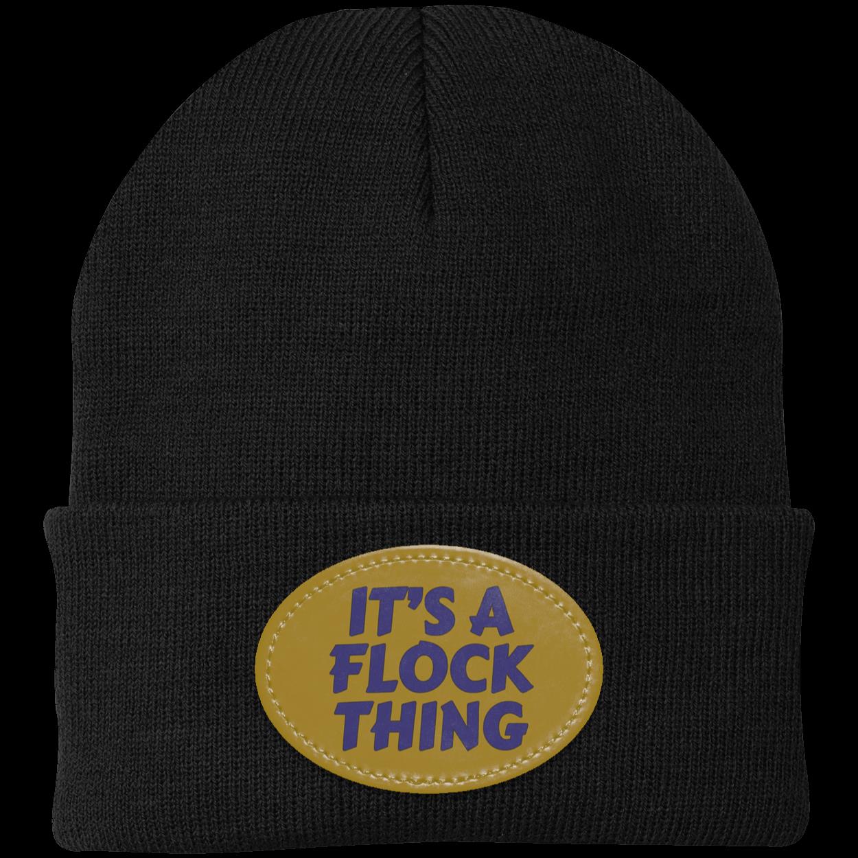 It's a Flock Thing Knit Beanie with Printed Patch | Choice of Purple, Orange or Black Winter Hat