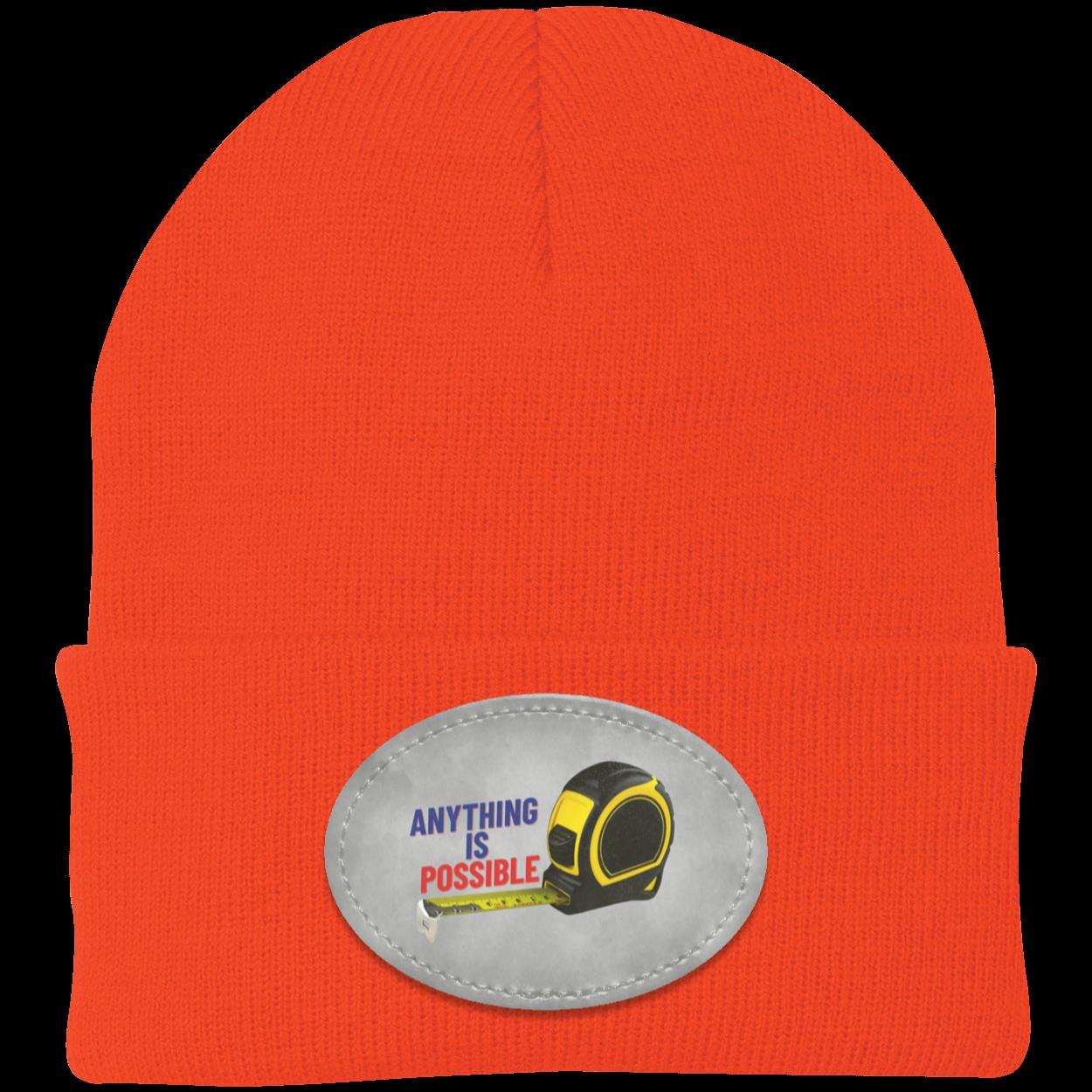 Anything is Possible Measuring Tape Knit Beanie with Printed Patch in Assorted Colors