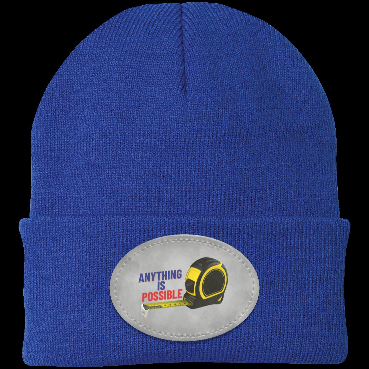Anything is Possible Measuring Tape Knit Beanie with Printed Patch in Assorted Colors