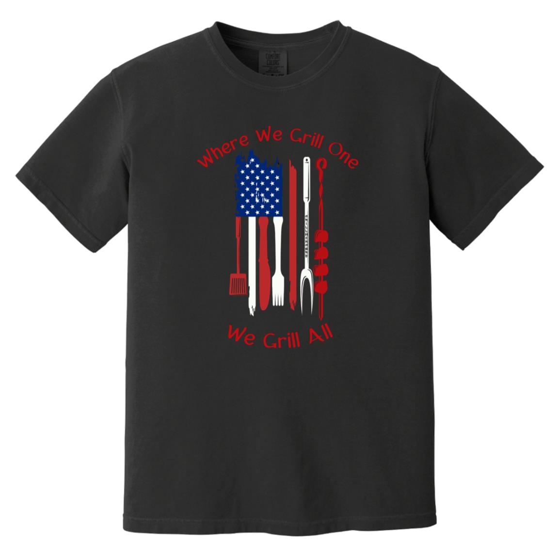 Where We Grill One BBQ Lover Comfort Colors 1717 Heavyweight Patriotic T-Shirt for Grillin' Fans