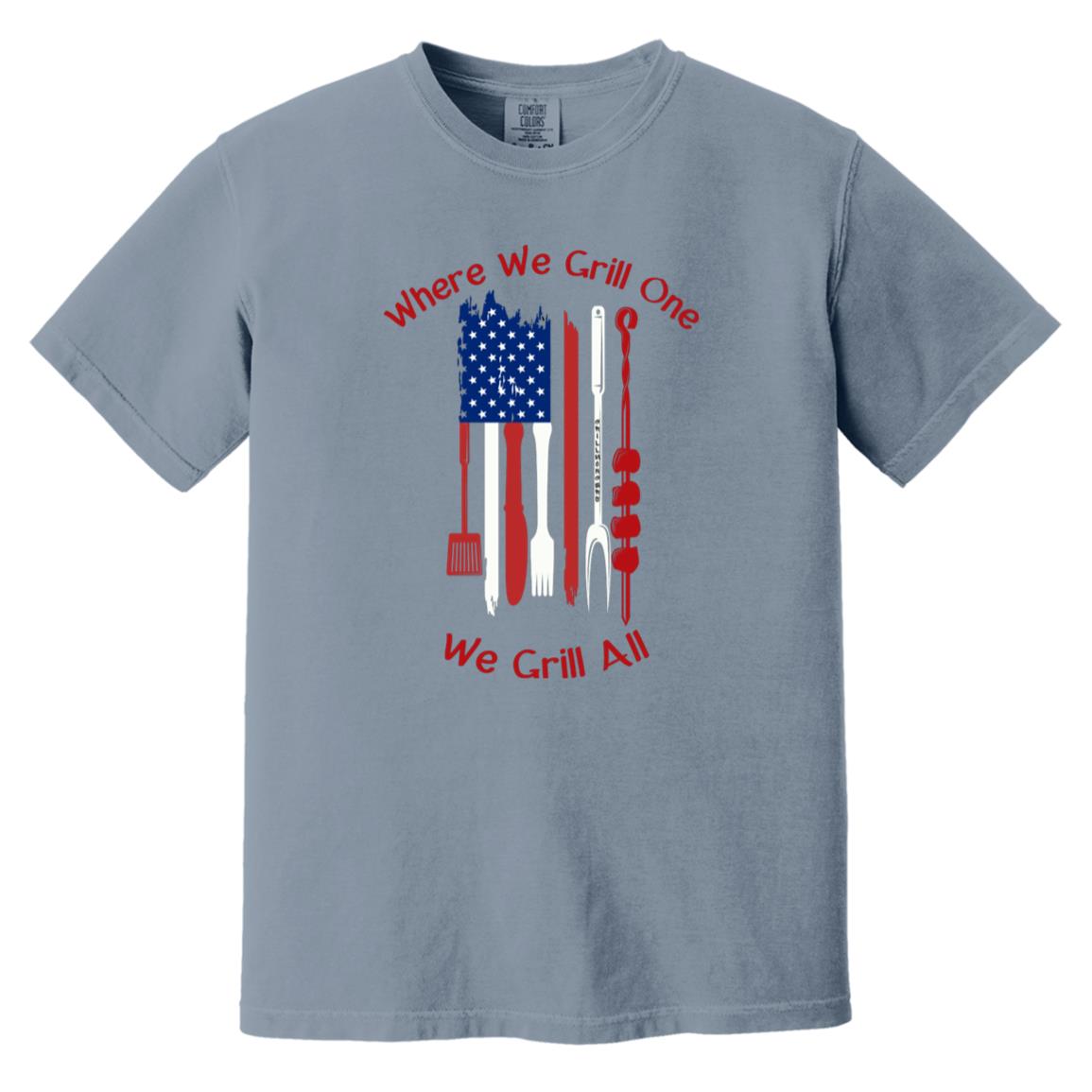 Where We Grill One BBQ Lover Comfort Colors 1717 Heavyweight Patriotic T-Shirt for Grillin' Fans
