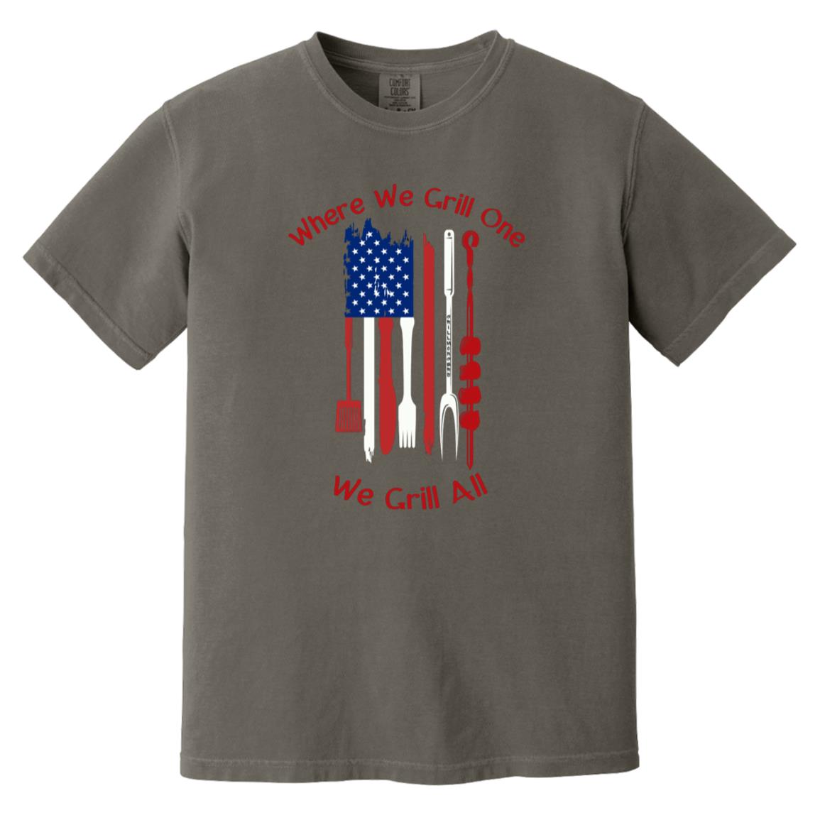 Where We Grill One BBQ Lover Comfort Colors 1717 Heavyweight Patriotic T-Shirt for Grillin' Fans