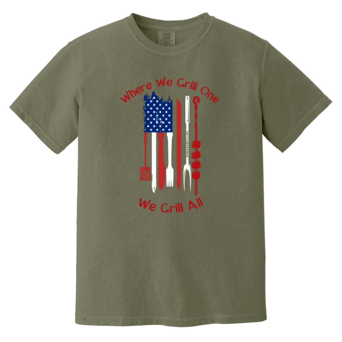 Where We Grill One BBQ Lover Comfort Colors 1717 Heavyweight Patriotic T-Shirt for Grillin' Fans