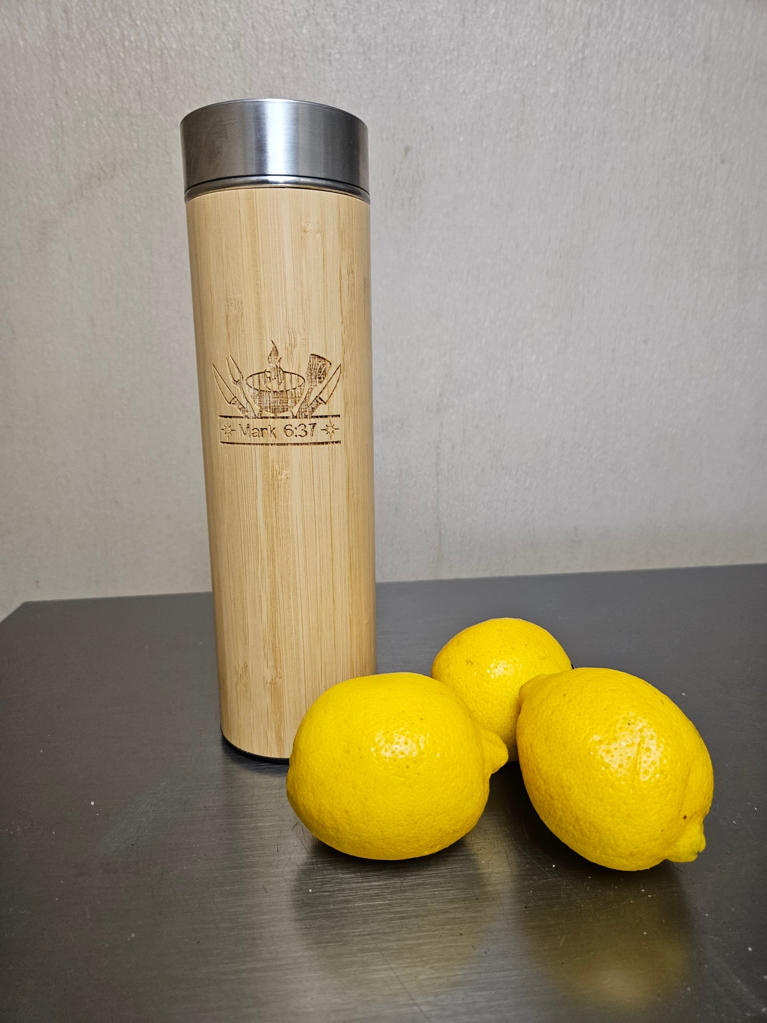 Gift for Cook Grill Chef Mark 6:37 Bible Verse Ecofriendly Bamboo Water Bottle