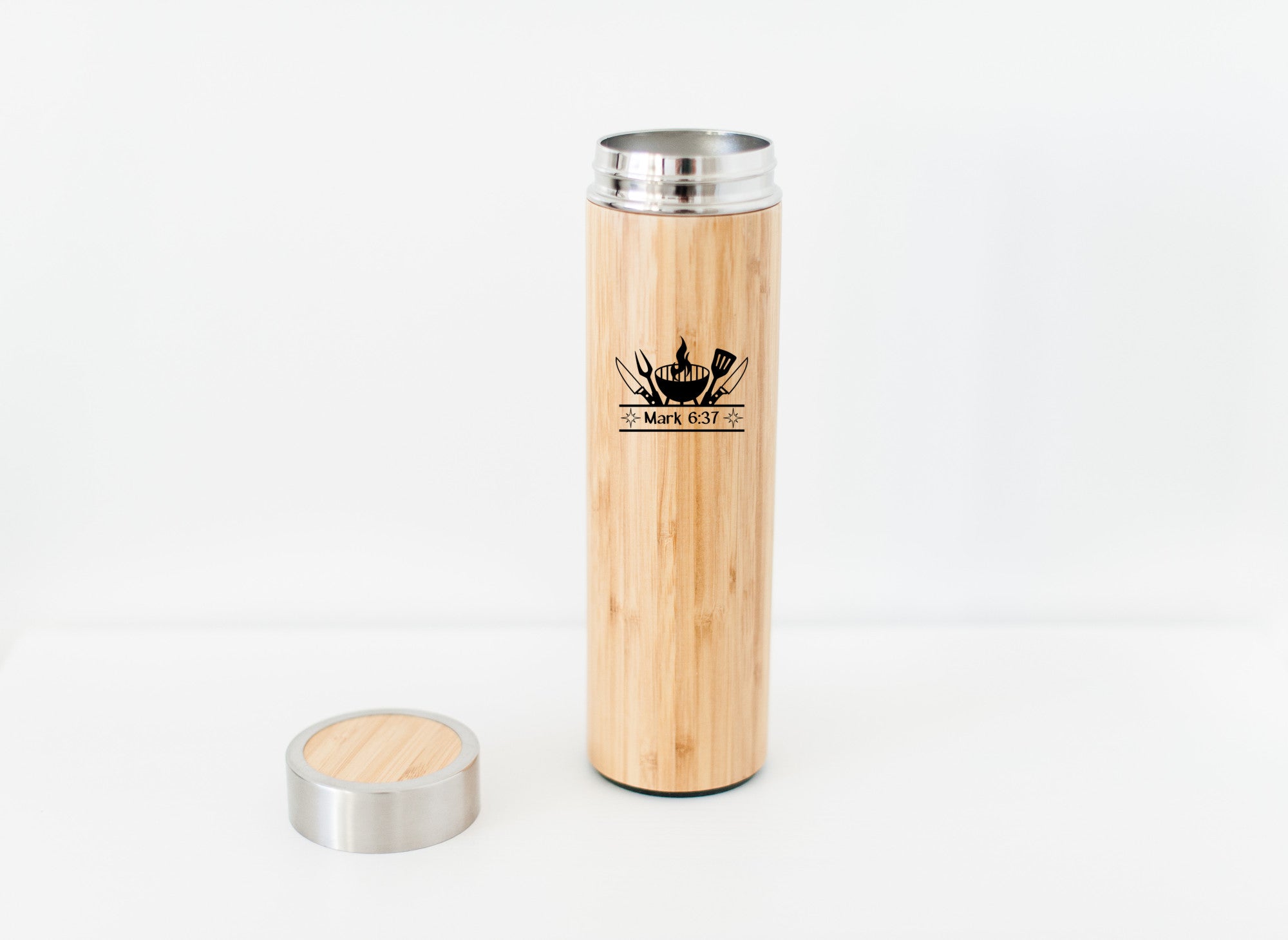 Gift for Cook Grill Chef Mark 6:37 Bible Verse Ecofriendly Bamboo Water Bottle