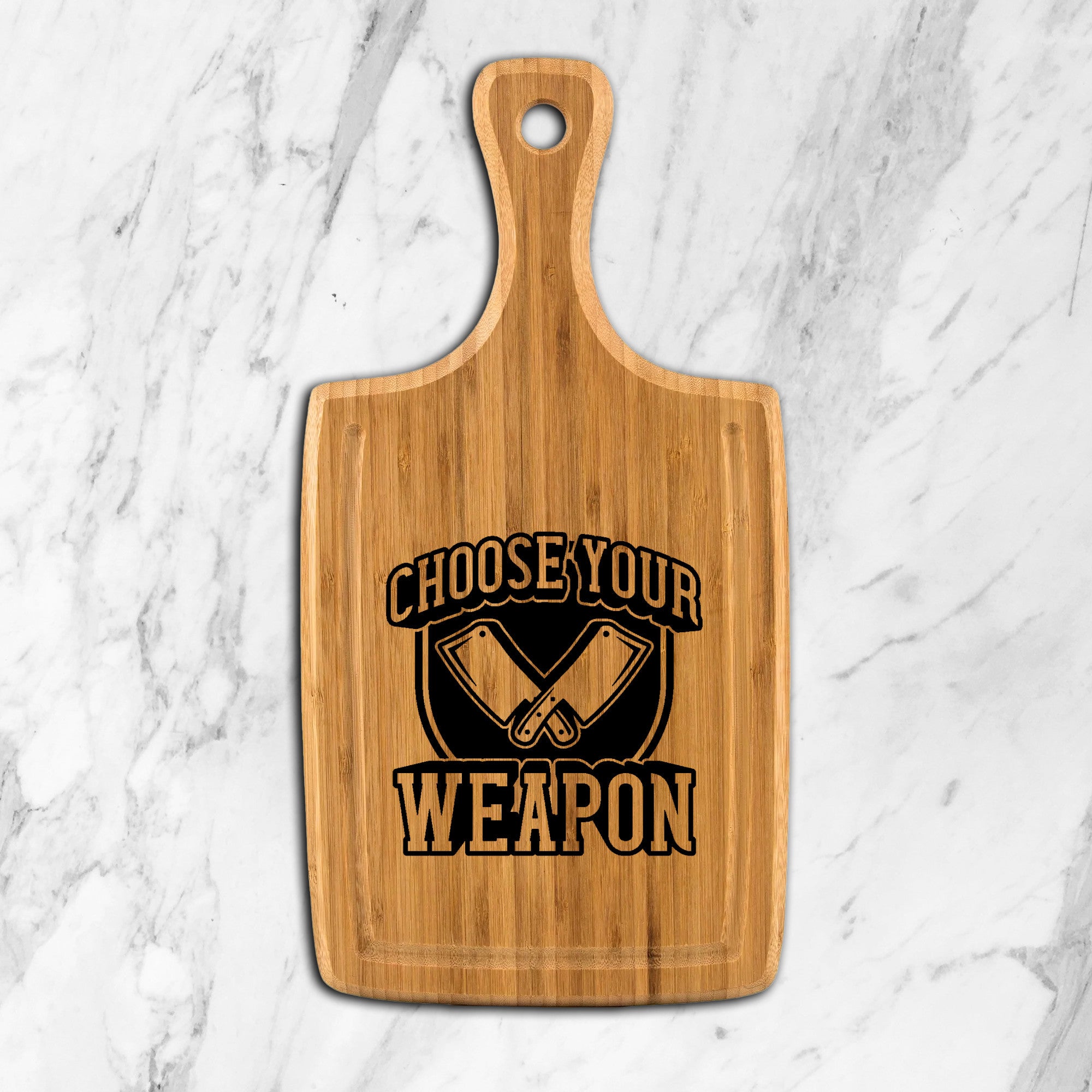 Funny Bamboo Cutting Board with Handle Choose Your Cleaver